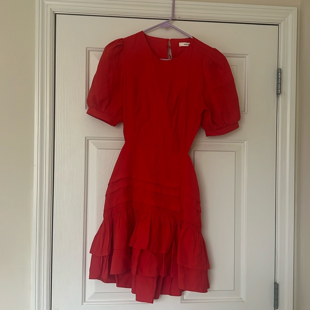 Idem Ditto red mini dress!  Corset type back, open back, ruffle bottom- soo fun!